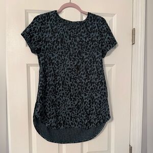 Apt. 9 | Teal and Black Animal Print Short Sleeve Top | Size M